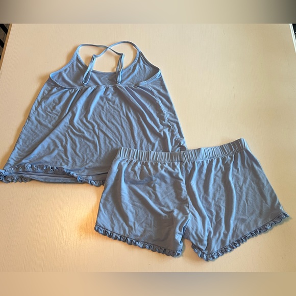 LAKE Pima Cotton Pajama Set Shorts Blue Ruffles Large - Picture 6 of 9